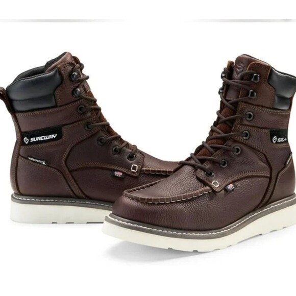 SUREWAY 6" Men's Heavy Duty Leather Soft Toe Work Boots Dark Brown Size US 9 - Picture 1 of 11